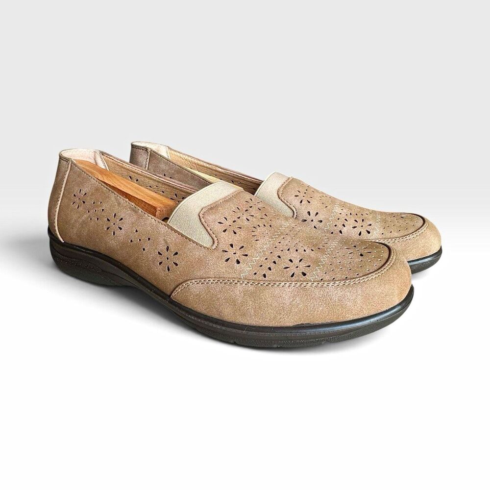 Patrizia Womens 11 Taupe Perforated Comfort Loafers Slip On Floral MOMOA